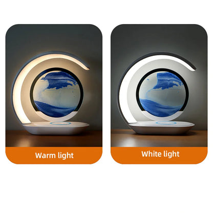 Wireless Charging Quicksand Table Lamp with 3D Hourglass Design - Sand Painting Night Light for Office Decor